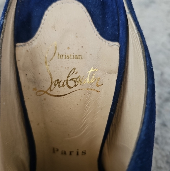 Christian Louboutin Womens Blue Suede Roche Chunky Peep Toe Mule 40 8US - Picture 12 of 15